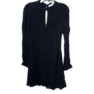 ASTR The Label Anita A-line Dress Womens S Black Split Neck Long Sleeve Keyhole‎